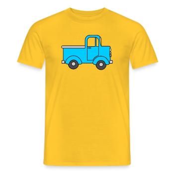 Cheerful truck blue, toy car as lo - Men's T-Shirt - yellow - Front - AI Model Male 178 dark (178cm)