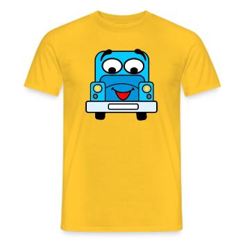 Voiture gaie avec visage bleu - T-shirt homme - jaune - Devant - AI Model Male 178 dark (178cm)