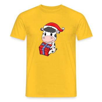 Christmas Cow Baby with Gift - Men's T-Shirt - yellow - Front - AI Model Male 178 dark (178cm)