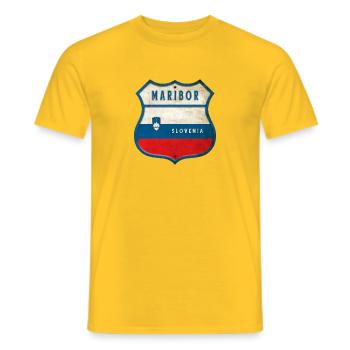 Maribor Slovenia flag coat of arms design - Men's T-Shirt - yellow - Front - AI Model Male 178 dark (178cm)