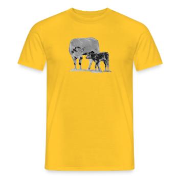Vache avec veau - T-shirt homme - jaune - Devant - AI Model Male 178 dark (178cm)