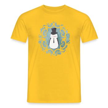 Snowman with top hat, hat and tie in winter - Men's T-Shirt - yellow - Front - AI Model Male 178 dark (178cm)