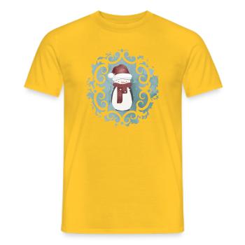 Snowman in Santa Claus look in winter - Men's T-Shirt - yellow - Front - AI Model Male 178 dark (178cm)