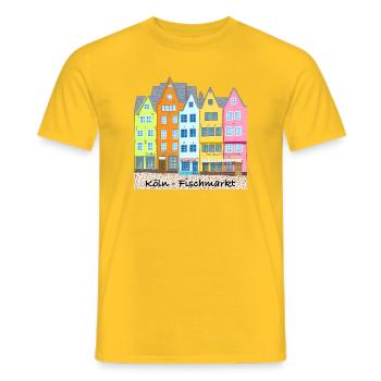 Cologne, Fish Market, Stapelhäuschen, Germany - Men's T-Shirt - yellow - Front - AI Model Male 178 dark (178cm)