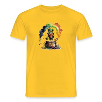 Leprechaun Kobold unter einem Regenbogen - Männer T-Shirt - Gelb - Vorne - AI Model Male 178 dark (178cm)