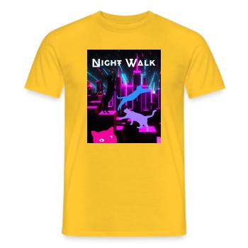 Cool Cats CAT NIGHT WALK Big City Party Time Neon - Männer T-Shirt - Gelb - Vorne - AI Model Male 178 dark (178cm)