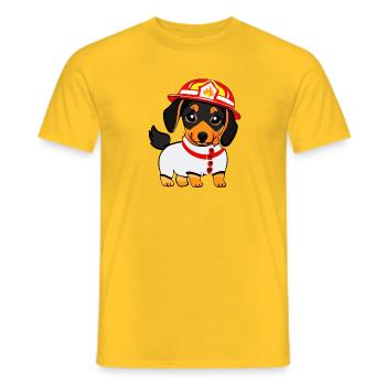 Dackel als Feuerwehrmann - Männer T-Shirt - Gelb - Vorne - AI Model Male 178 dark (178cm)