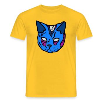 Blue Cat Mask Patchwork - Men's T-Shirt - yellow - Front - AI Model Male 178 dark (178cm)