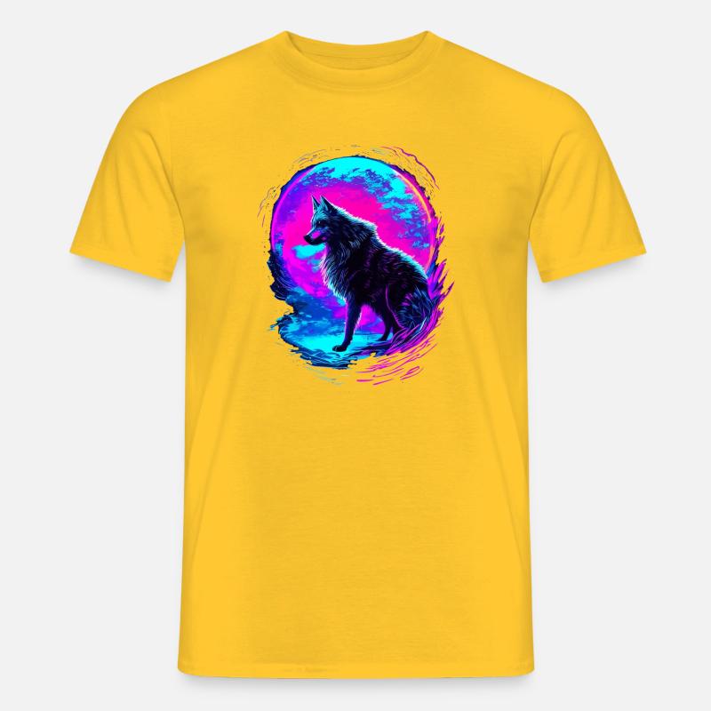 Wolf Neon Moon Synthwave - Männer T-Shirt - Gelb