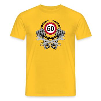 50th Birthday ,50 Years ,Garage,Mechanic Car Mechanic(25) - Men's T-Shirt - yellow - Front - AI Model Male 178 dark (178cm)