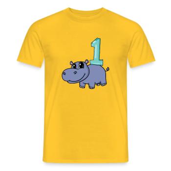 1 an - Inscription à l’école - Hippopotame Motif - T-shirt homme - jaune - Devant - AI Model Male 178 dark (178cm)