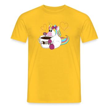 Regenbogen Einhorn Kaffeezauber - Männer T-Shirt - Gelb - Vorne - AI Model Male 178 dark (178cm)