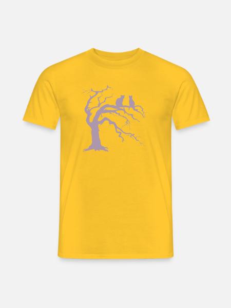 Dead tree with 2 cats silhouette - Men's T-Shirt - yellow