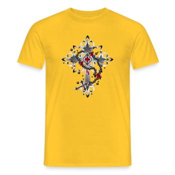 Croix faite d’éléments gothiques et chapelet - T-shirt homme - jaune - Devant - AI Model Male 178 dark (178cm)