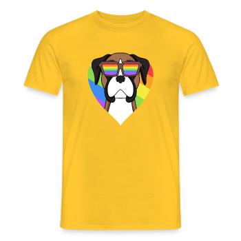 Rainbow - Dog German Boxer with Glasses - Men's T-Shirt - yellow - Front - AI Model Male 178 dark (178cm)