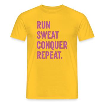 Run. Sweat. Conquer. Repeat. - Men's T-Shirt - yellow - Front - AI Model Male 178 dark (178cm)