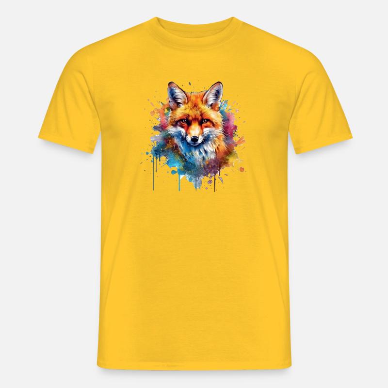 Fuchs Portrait in Farbexplosion - Männer T-Shirt - Gelb