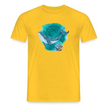 Baleine bleue aquarelle – Ocean Wildlife Art - T-shirt homme - jaune - Devant - AI Model Male 178 dark (178cm)