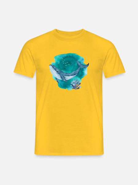 Blue Whale Watercolor – Ocean Wildlife Art - Men's T-Shirt - yellow