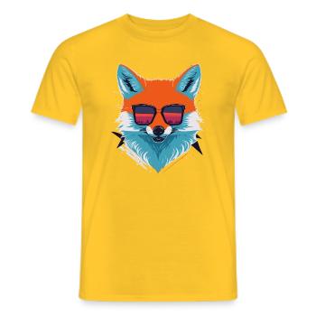 Sly and Stylish: Retro Aggressive Fox T-Shirt - Men's T-Shirt - yellow - Front - AI Model Male 178 dark (178cm)