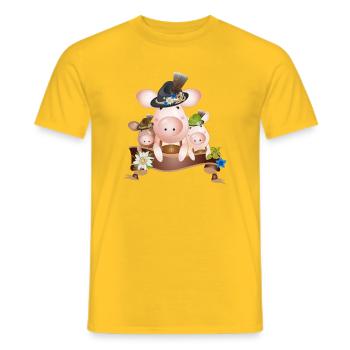 Trois cochons mignons enchanteurs en costume traditionnel - T-shirt homme - jaune - Devant - AI Model Male 178 dark (178cm)