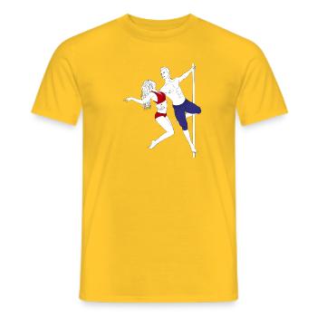 Pole Dance Duo Red Blue Outfit - Men's T-Shirt - yellow - Front - AI Model Male 178 dark (178cm)