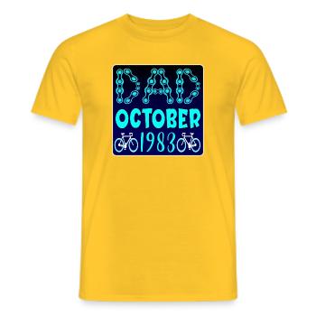 43rd BIRTHDAY - DAD OCTOBER 1983 BIKE - Men's T-Shirt - yellow - Front - AI Model Male 178 dark (178cm)