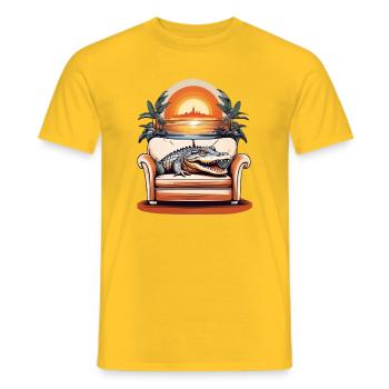 Alligator on sofa - Men's T-Shirt - yellow - Front - AI Model Male 178 dark (178cm)