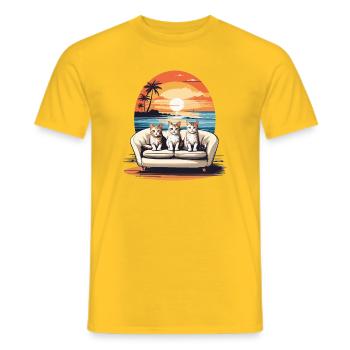 Cats by the sea - Men's T-Shirt - yellow - Front - AI Model Male 178 dark (178cm)