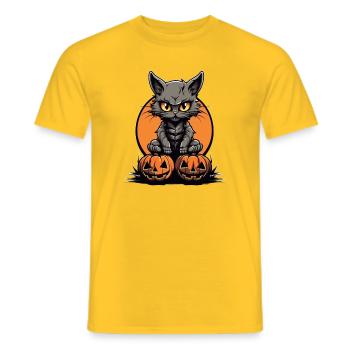 Gruselige Katzen Halloween Illustration - Männer T-Shirt - Gelb - Vorne - AI Model Male 178 dark (178cm)