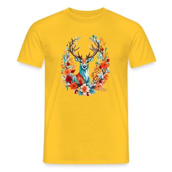 Hirsch mit Blumen - Männer T-Shirt - Gelb - Vorne - AI Model Male 178 dark (178cm)