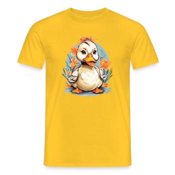 Cute duck with flowers - Men's T-Shirt - yellow - Front - AI Model Male 178 dark (178cm)