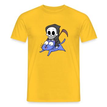 Faucheuse assise sur un chat - T-shirt homme - jaune - Devant - AI Model Male 178 dark (178cm)