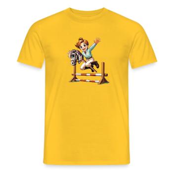 Hobby Horsing Sprung mit Steckenpferd - Männer T-Shirt - Gelb - Vorne - AI Model Male 178 dark (178cm)