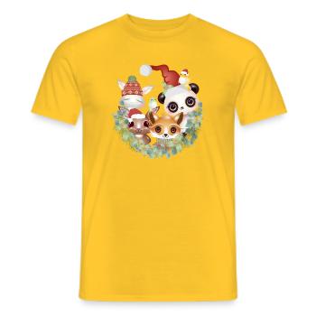 Six Cute Animal Friends Celebrating Christmas - Men's T-Shirt - yellow - Front - AI Model Male 178 dark (178cm)