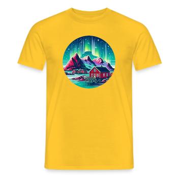 Lofoten Norway Northern Lights - Men's T-Shirt - yellow - Front - AI Model Male 178 dark (178cm)