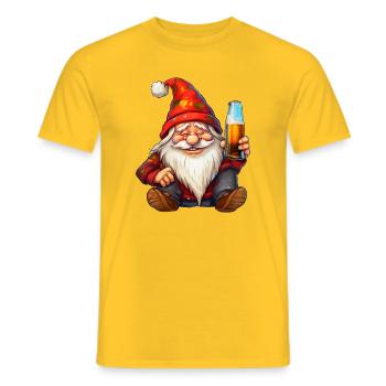 Nain de Noël avec verre à bière - T-shirt homme - jaune - Devant - AI Model Male 178 dark (178cm)
