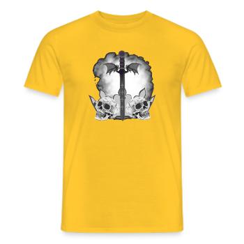 Menschenschädel, Schwerter, Dämonenflügel, vanitas - Männer T-Shirt - Gelb - Vorne - AI Model Male 178 dark (178cm)