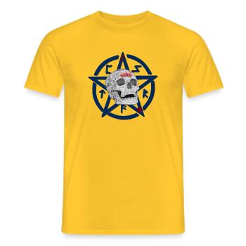 Menschenschädel, Pentagram muster, halloween outfi - Männer T-Shirt - Gelb - Vorne - AI Model Male 178 dark (178cm)