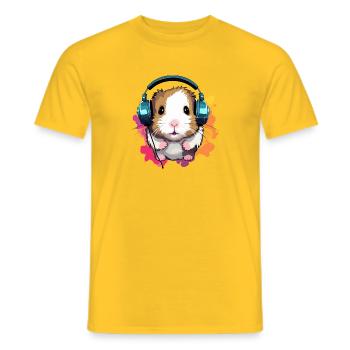 Hamster with headphones Dwarf Hamster Golden Hamster - Men's T-Shirt - yellow - Front - AI Model Male 178 dark (178cm)