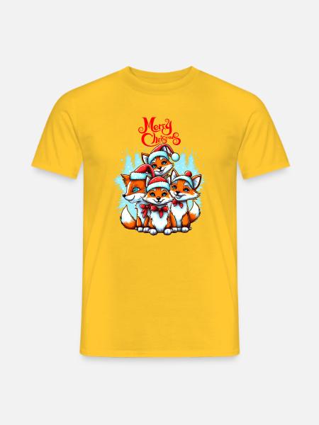 Festive Foxes Christmas Illustration - Men's T-Shirt - yellow