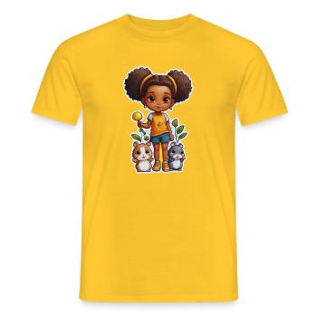 Niedliches Mädchen mit Hamstern und Blumen - Männer T-Shirt - Gelb - Vorne - AI Model Male 178 dark (178cm)