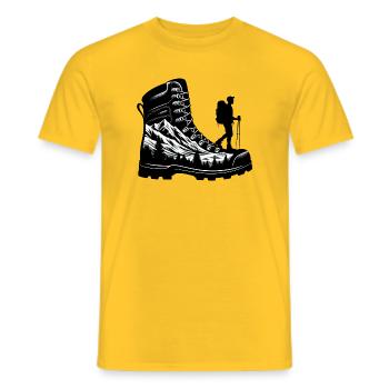 Drawing Hiker Mountain Hiking Shoe - Men's T-Shirt - yellow - Front - AI Model Male 178 dark (178cm)