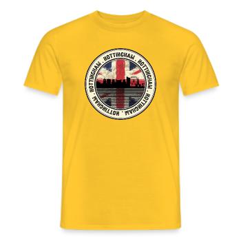 Union Jack City Skyline Stamp - Men's T-Shirt - yellow - Front - AI Model Male 178 dark (178cm)
