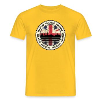 Badge rétro Union Jack de Bradford Skyline - T-shirt homme - jaune - Devant - AI Model Male 178 dark (178cm)