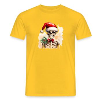 Aquarell Skelett mit Weihnachtsmütze - Männer T-Shirt - Gelb - Vorne - AI Model Male 178 dark (178cm)