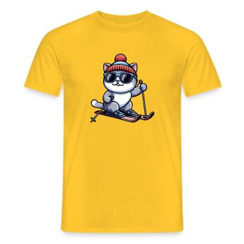 British Shorthair Katze beim Skifahren Winter - Männer T-Shirt - Gelb - Vorne - AI Model Male 178 dark (178cm)