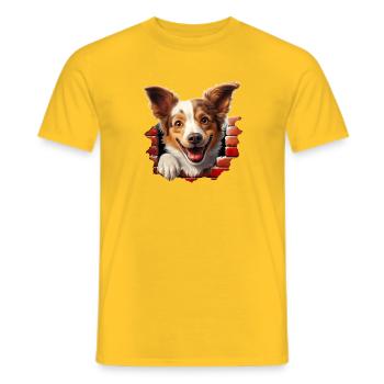 Hund guckt aus Mauer - Männer T-Shirt - Gelb - Vorne - AI Model Male 178 dark (178cm)