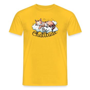 Schlafende Katze fauler, lustiger Katzenhumor! - Männer T-Shirt - Gelb - Vorne - AI Model Male 178 dark (178cm)