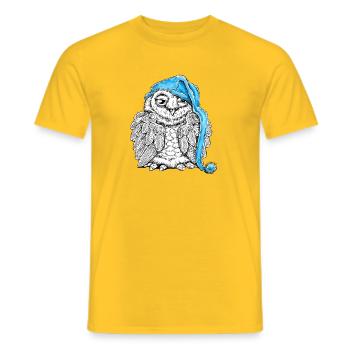 Owl with sleepyhead - Men's T-Shirt - yellow - Front - AI Model Male 178 dark (178cm)